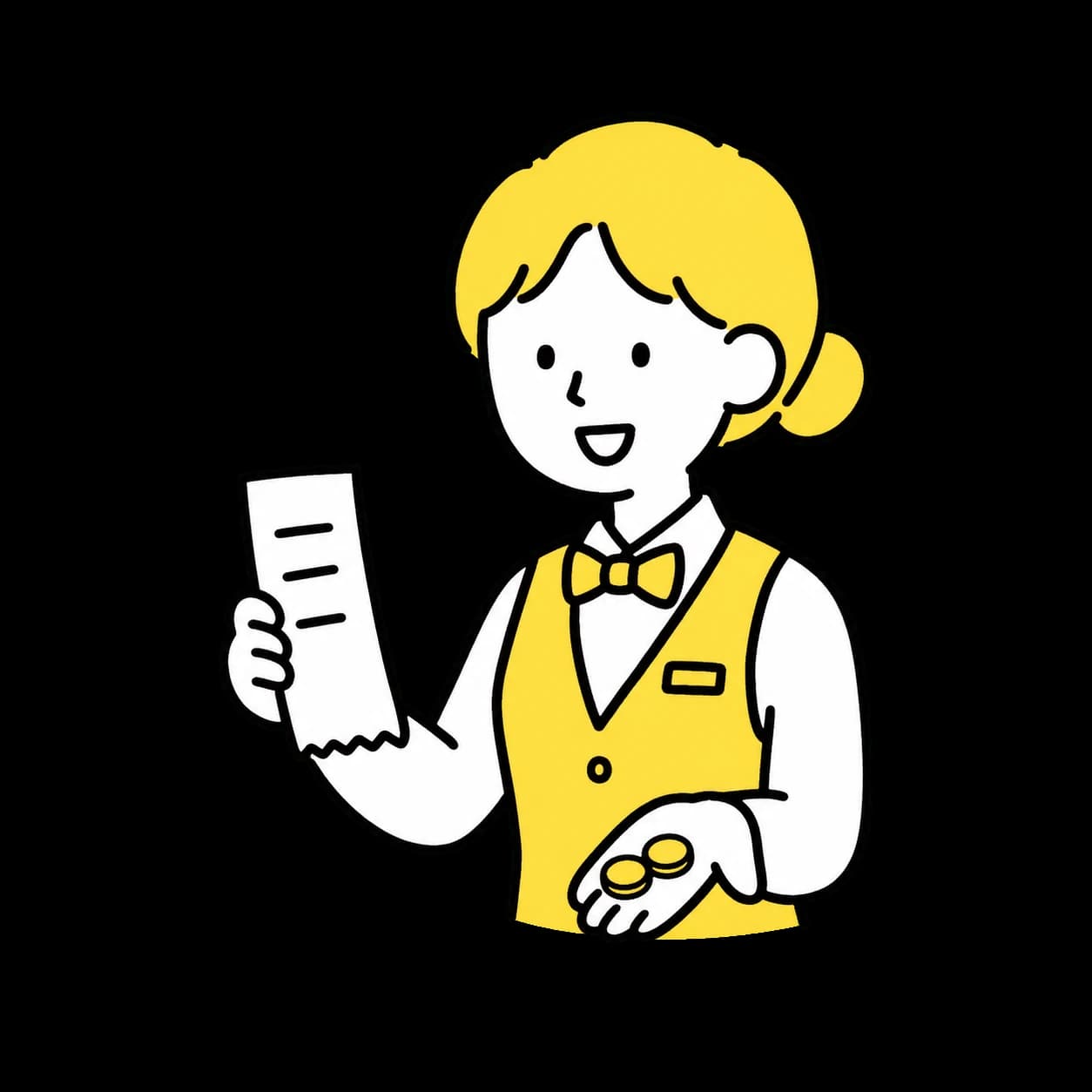 料金の内訳を示す伝票とコインを持つ人物のイラスト。Nightbase公式の伝票機能案内用画像です。