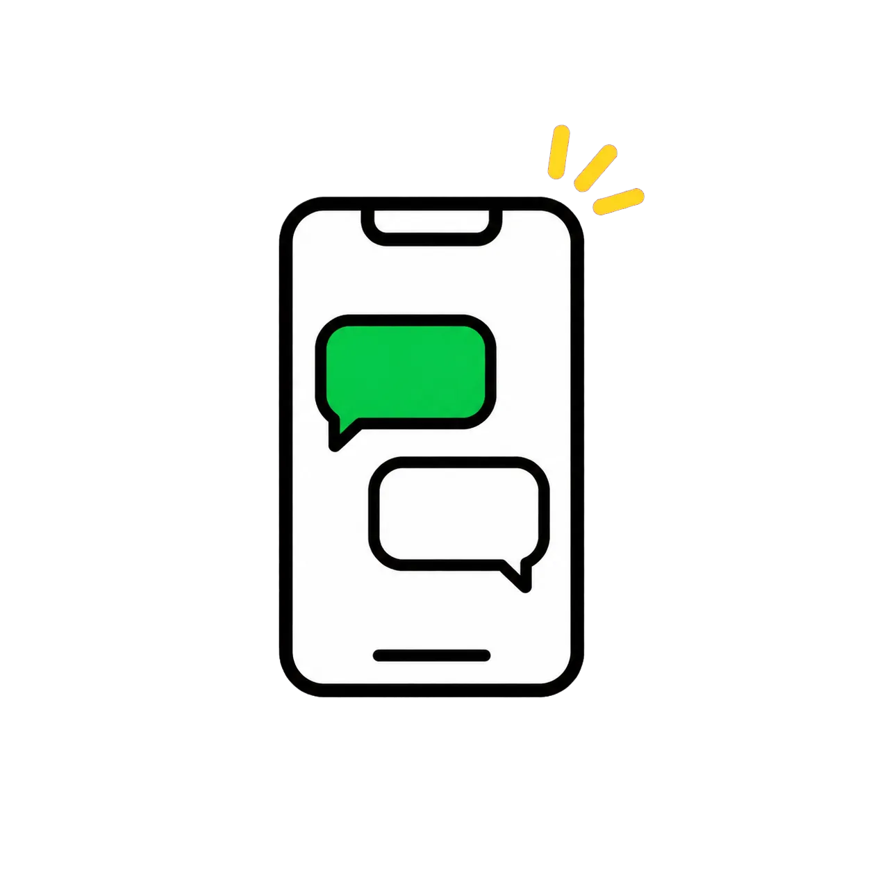 スマートフォンにメッセージの吹き出しが届くイラスト。店の連絡を受ける方法の説明用。